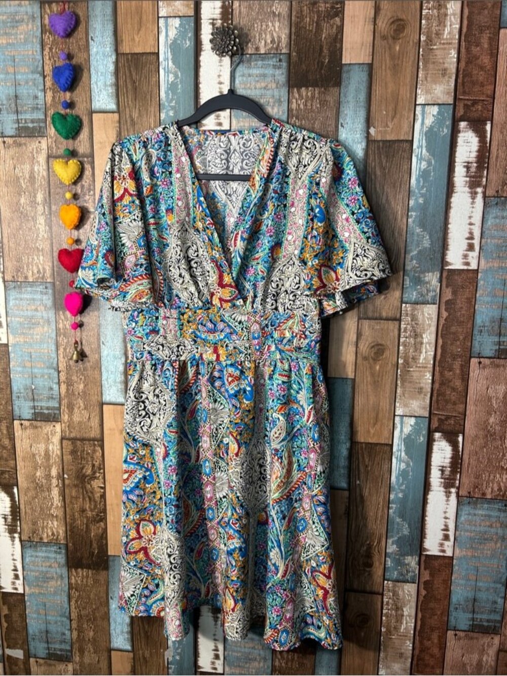 Paisley V-Neck Midi Dress in Multicolor